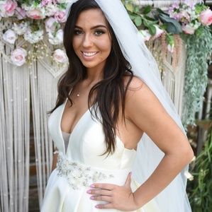 Size 16 Mikado satin wedding gown with pockets